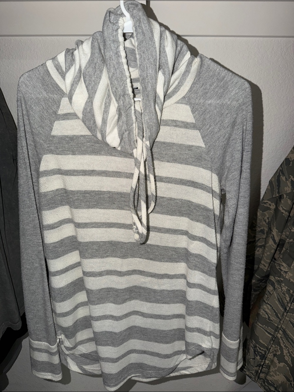 Pink Clover Gray and White Striped Hooded Sweater